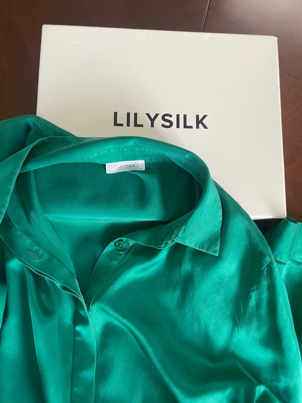 LILYSILK Mulberry Silk Blouse Emerald Green Size S - Picture 10 of 10